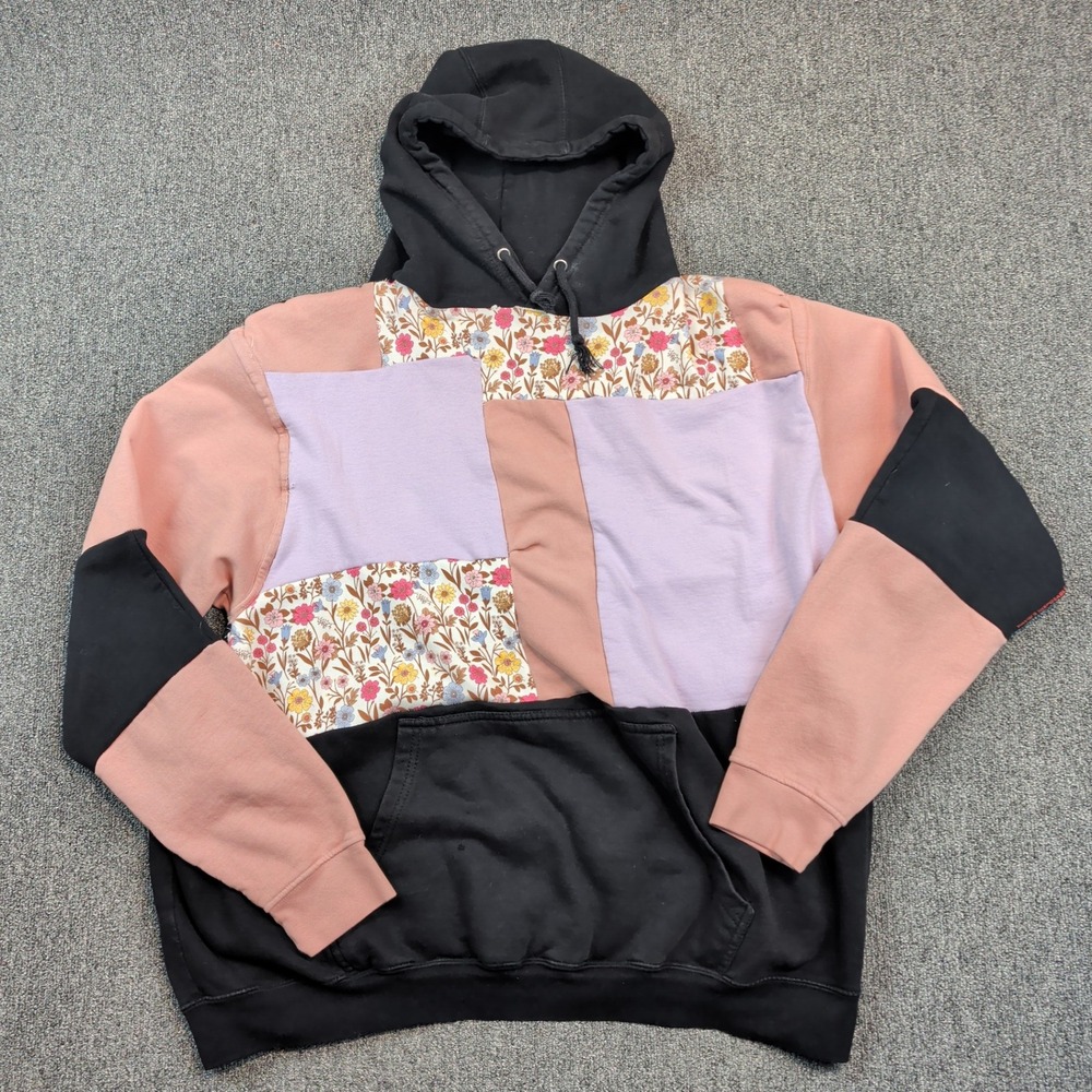 David's Disposable Custom Patchwork Hoodie 3XL Black Pink Floral Streetwear